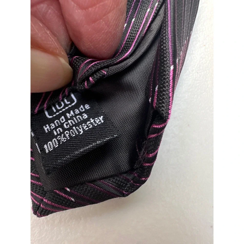 Little Black Tie Mens Necktie Black Pink Diagonal Striped Polyester RN43170